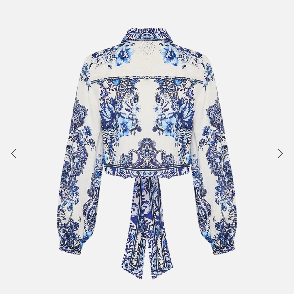 Camilla Cropped Wrap Shirt With Borderie Yoke Size XS - Picture 2 of 13
